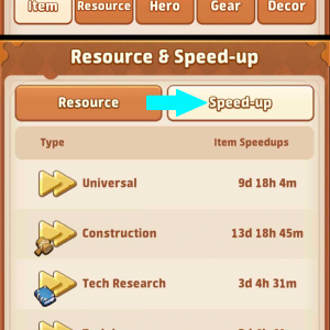 3- Look into your inventory Overview to see how many speed-up days you have